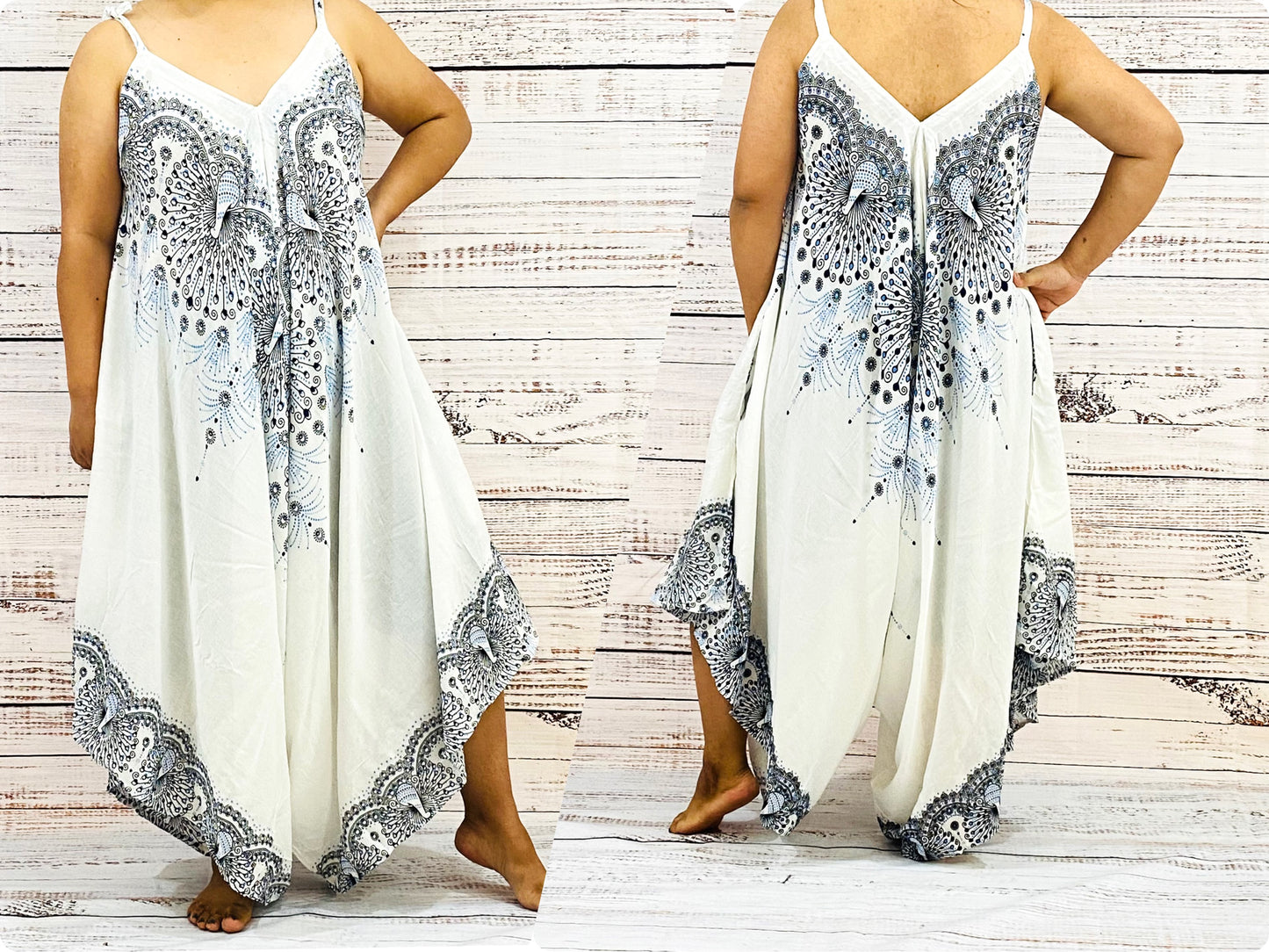 Plus Size Peacock Print Harem Jumpsuits