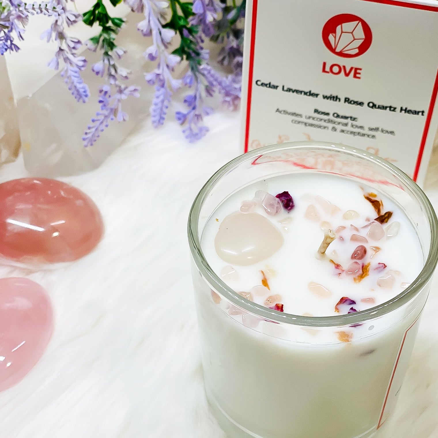 Lavender With Rose Quartz Heart Candle