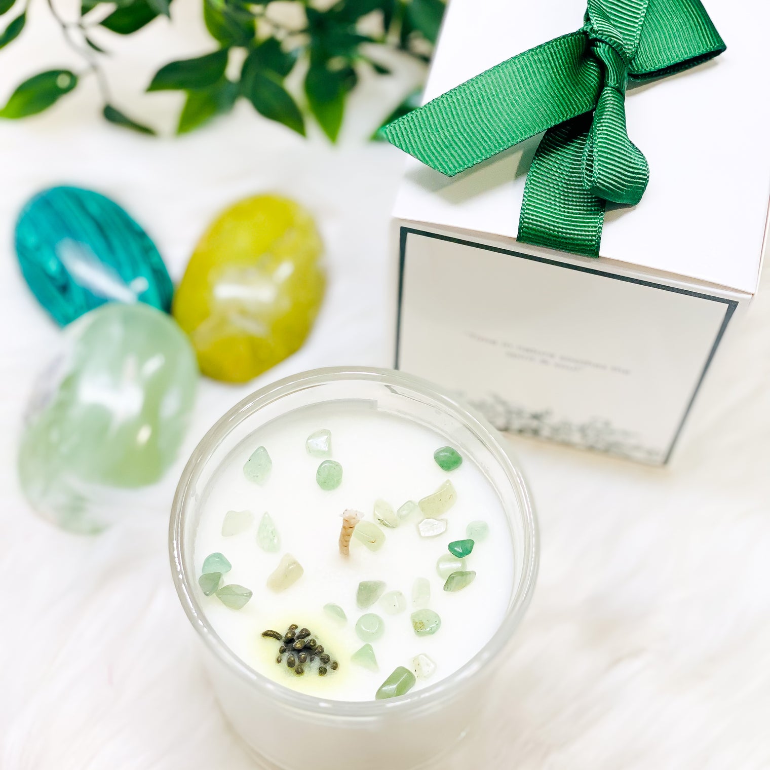 Green Aventurine Crystal Candle