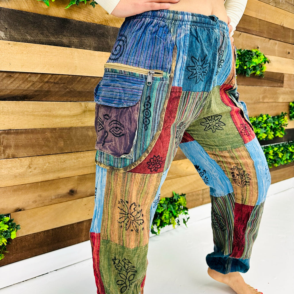 Patchwork Harem Retro Style Pants with Multi Pockets