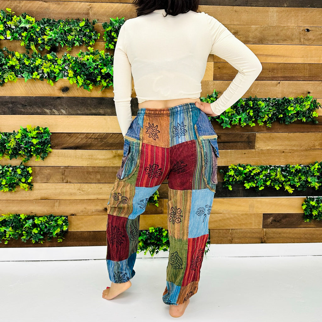 Patchwork Harem Retro Style Pants with Multi Pockets