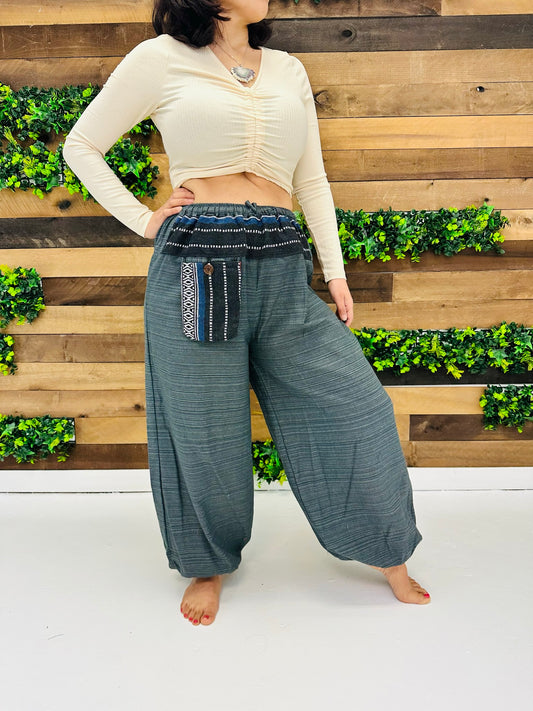 Solid Cotton Bohemian  Pants with Hand Embroidery