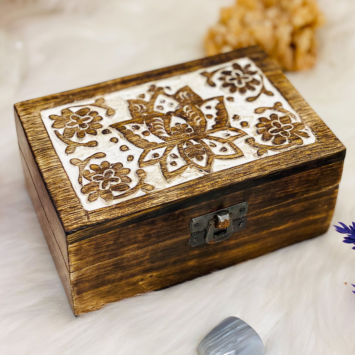 Lotus Carved Wooden Box