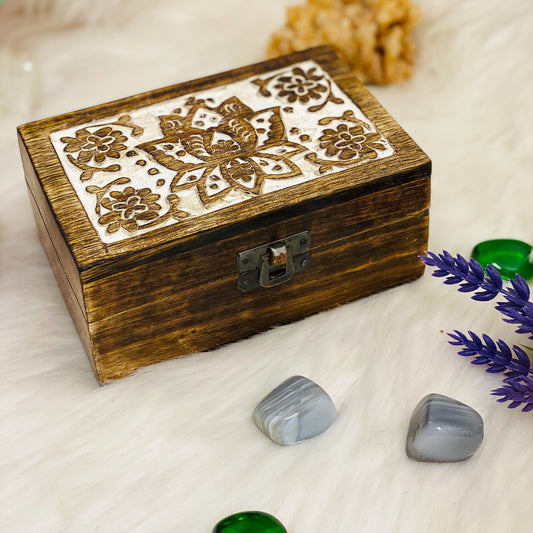Lotus Carved Wooden Box