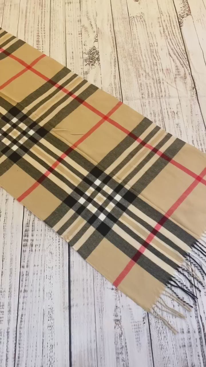 Cashmere Feel Unisex Plaid Long Scarfs