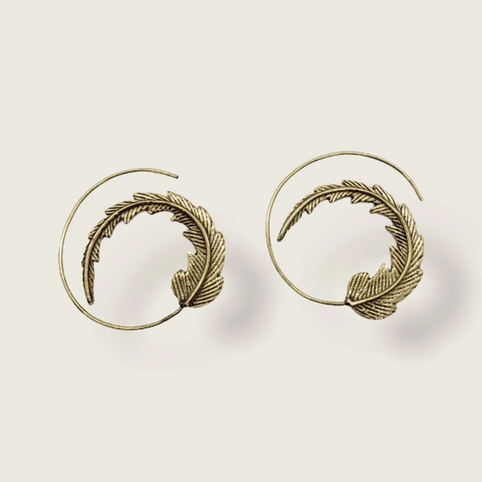 Handmade Ethnic Brass Spiral Earring/Gypsy Earring/Boho Earring/Tribal Jewelry/Ethnic Jewelry/Hippie Earring/Spiral Hoops/Gold Tone