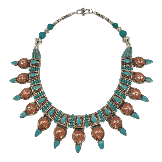Tear shaped Boho Necklace/Tribal Style Jewelry/Handmade Necklacefrom Nepal/Ethnic Style/Turquoise Coral Necklace/Gemstone/Statement Necklace