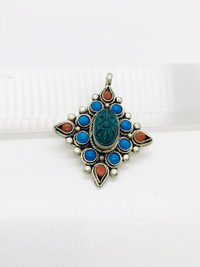 Handmade Dorje/Vajra Pendant Tibetan Silver Dorje Necklace, Turquoise Coral Vajra, Silver Vajra Pendant, Vajra Neckpiece,Buddhist Amulet
