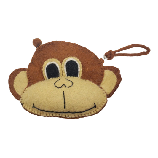 Monkey Felted Purse, Gifts for Kids, Purse with Handles, Felt Pouches, Animal Pouches, Handmade Purse, Holiday Gifts, Cute Coin Purse