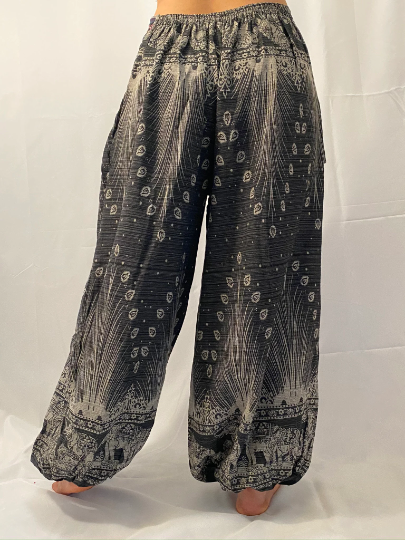 Handwoven Elephant Print Cotton Harem Pants
