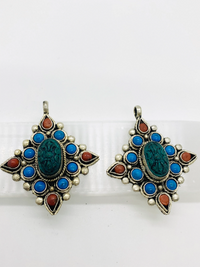Handmade Dorje/Vajra Pendant Tibetan Silver Dorje Necklace, Turquoise Coral Vajra, Silver Vajra Pendant, Vajra Neckpiece,Buddhist Amulet