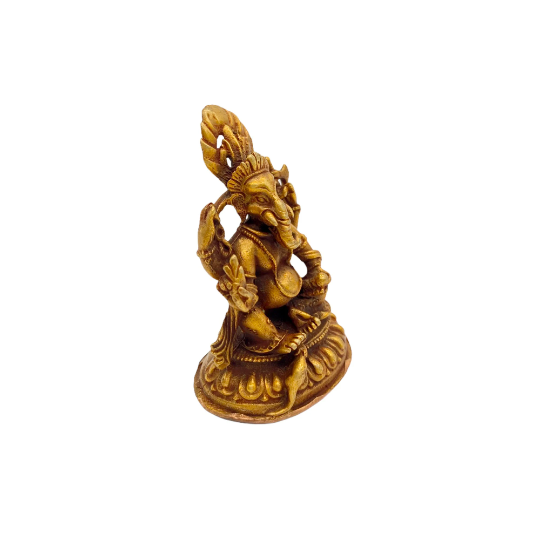 Gold Plated Ganesh Statue, Ganesha Figurine, God of Good luck, Brass Ganesh Idol, 3" Ganesha Copper Statue, Hindu God, Altar Decor, Vinayak