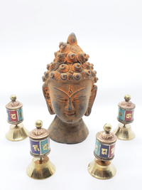 Handmade 2 inches Tall Prayer Wheel with Dharma Wheel Mantra Roll Inside, Buddhist Spinning Prayer Wheels, Buddhist Altar Decor