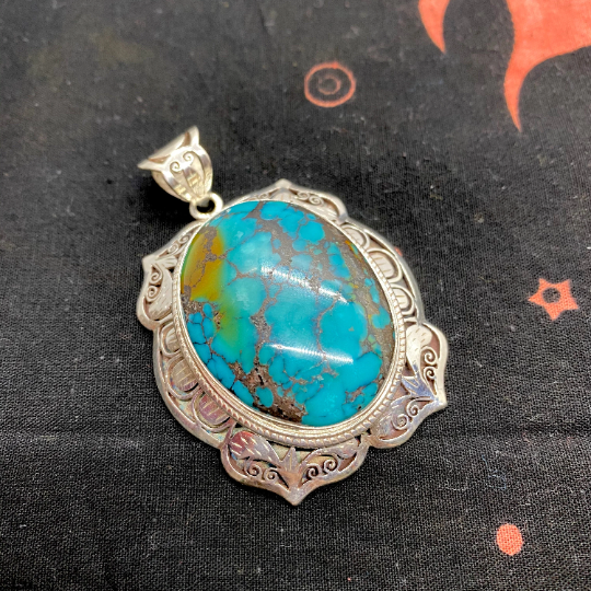 Antique Turquoise Pendant, Vintage Style Necklace, Silver Pendant, Women Jewelry, Crystal Pendant, Rare Turquoise Neck Piece