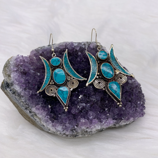 Turquoise Earring/Coral/Lapis Lazuli Earring/Boho Earring/Tribal Earring/Vintage Earring/Gypsy Earrings/Dangle Earrings/Tibetan Jewelry