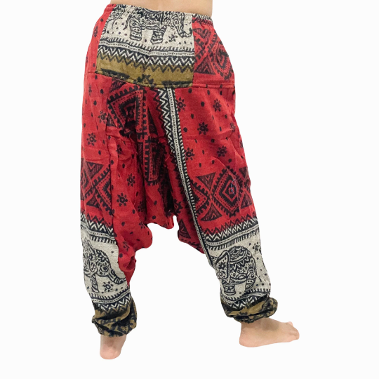 Wool Pants, Elephant Print Yoga Trousers, Unisex Winter Pants, Merino Wool, Harem Pants, Baggy Pants, Warm Pants