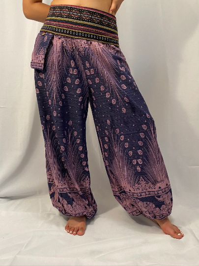 Handwoven Elephant Print Cotton Harem Pants