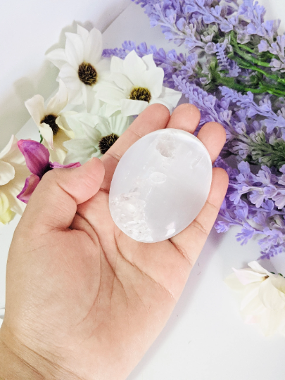 Selenite Palm Stone, Reiki Crystal, Moon Glow Selenite Gemstones, Selenite Healing Crystals,Selenite Soap Stone,Polished Selenite Charger