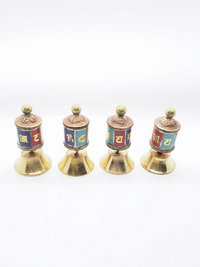 Handmade 2 inches Tall Prayer Wheel with Dharma Wheel Mantra Roll Inside, Buddhist Spinning Prayer Wheels, Buddhist Altar Decor