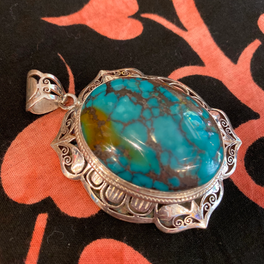 Antique Turquoise Pendant, Vintage Style Necklace, Silver Pendant, Women Jewelry, Crystal Pendant, Rare Turquoise Neck Piece