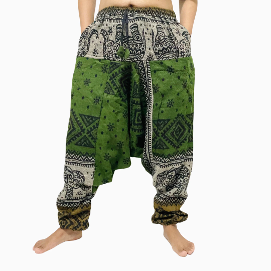 Wool Pants, Elephant Print Yoga Trousers, Unisex Winter Pants, Merino Wool, Harem Pants, Baggy Pants, Warm Pants