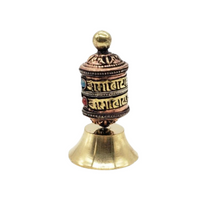 Handmade 2 inches Tall Prayer Wheel with Dharma Wheel Mantra Roll Inside, Buddhist Spinning Prayer Wheels, Buddhist Altar Decor