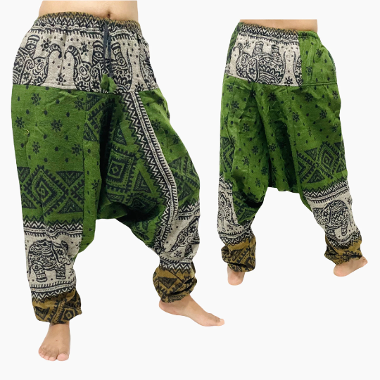 Wool Pants, Elephant Print Yoga Trousers, Unisex Winter Pants, Merino Wool, Harem Pants, Baggy Pants, Warm Pants