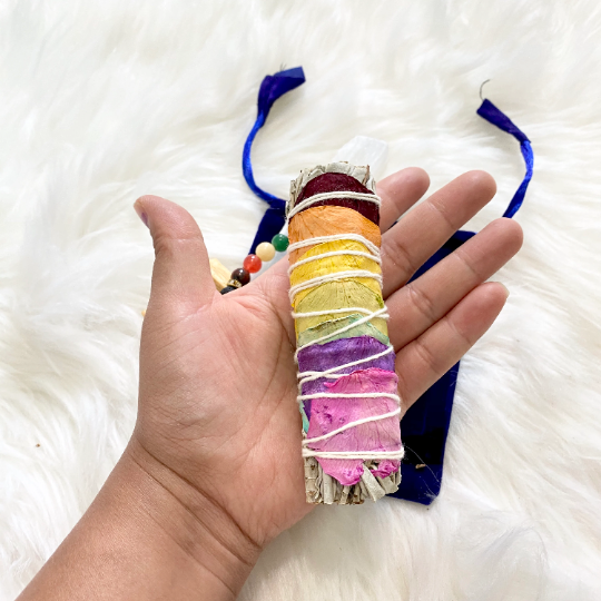 Sage Smudge Kit with 4" Sage, 2 Palo Santo Sticks, Chakra Bracelet , Selenite Sticks, Lava Stone, Smudge Bundle