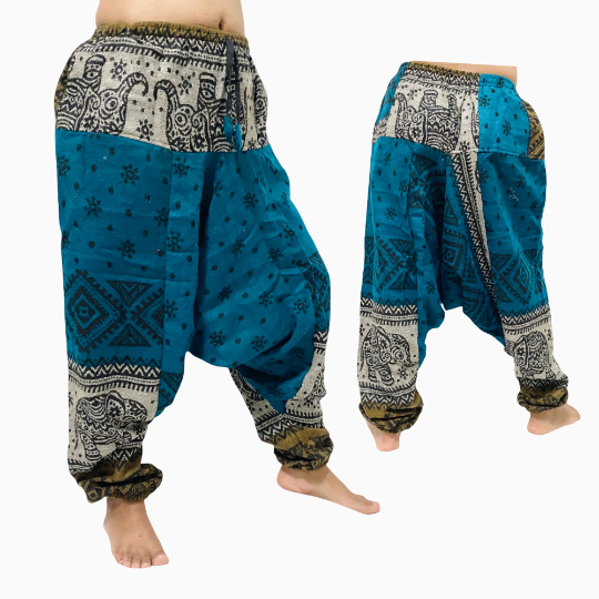 Wool Pants, Elephant Print Yoga Trousers, Unisex Winter Pants, Merino Wool, Harem Pants, Baggy Pants, Warm Pants