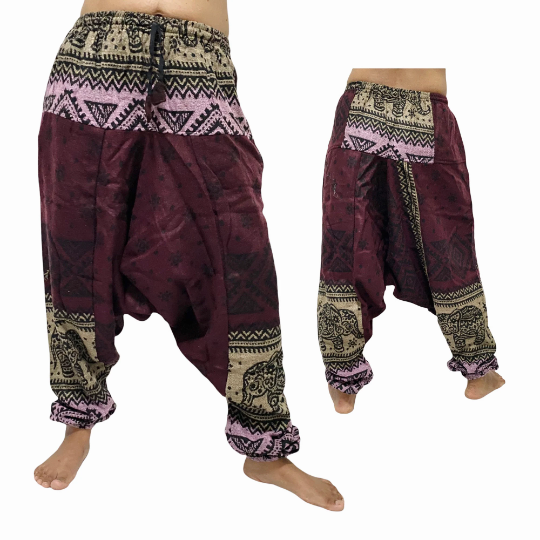 Wool Pants, Elephant Print Yoga Trousers, Unisex Winter Pants, Merino Wool, Harem Pants, Baggy Pants, Warm Pants