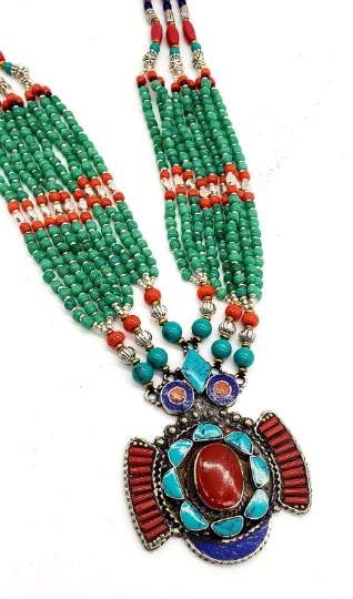 Tribal Fusion  Vintage Necklace/ Multi strand Neck Piece/ Ethnic/  Vintage/ Gypsy Jewelry/ Boho Accessories/ Statement Jewelry