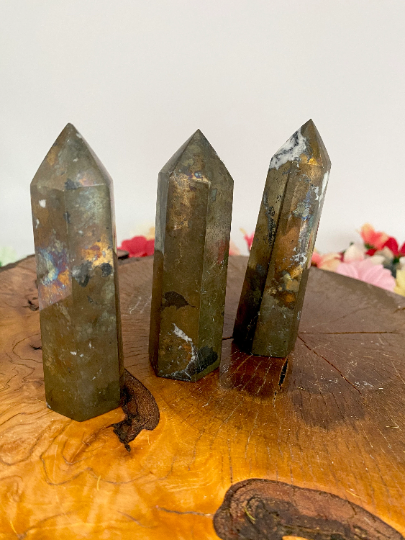Pyrite Point, Iron Pyrite Tower, 198 gm  Pyrite Wand, Pyrite Obelisk Crystal, 3.5 inches Pyrite, Chakra Tower, Protective Crystal
