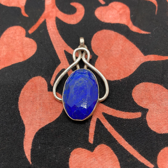 Lapis Lazuli Pendant, Sterling Silver Necklace, Crystal Pendants, Polished Gems, Stone for Creativity Necklace,