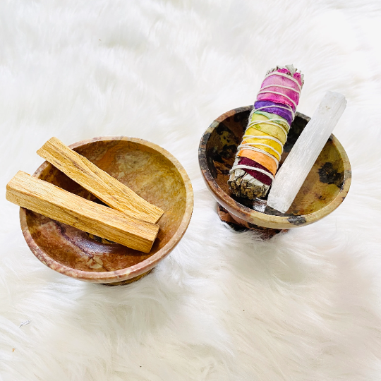 Smudging Bowl, Soapstone Candle Holder, Smudge Burner, 4" Hand carved Bowl, Sage Incense Burner, Cleansing Kit, Scrying Bowl, Offering Bowl