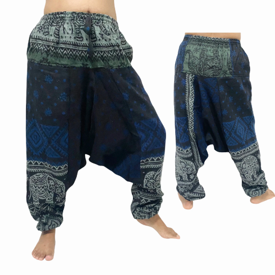 Wool Pants, Elephant Print Yoga Trousers, Unisex Winter Pants, Merino Wool, Harem Pants, Baggy Pants, Warm Pants