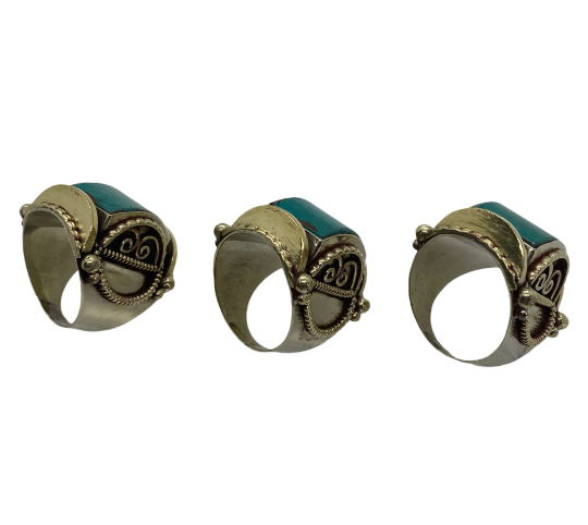 Tibetan Turquoise Gemstone Ring,Square  Design Cabochon stone Ring, Tibetan Silver Ring, Ring Gifts,Unisexual Jewelry, Bohemian Turquoise