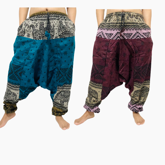 Wool Pants, Elephant Print Yoga Trousers, Unisex Winter Pants, Merino Wool, Harem Pants, Baggy Pants, Warm Pants