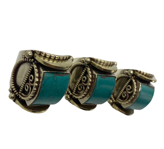 Tibetan Turquoise Gemstone Ring,Square  Design Cabochon stone Ring, Tibetan Silver Ring, Ring Gifts,Unisexual Jewelry, Bohemian Turquoise