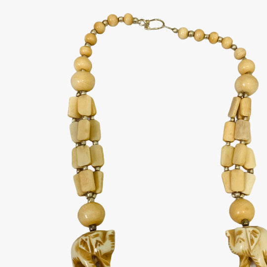 Yak Bone Tribal Style Elephant Necklace,Elephant Carved Neckpiece,Long Multistrand Vintage Jewelry,Bone Necklace,Unique Jewelry