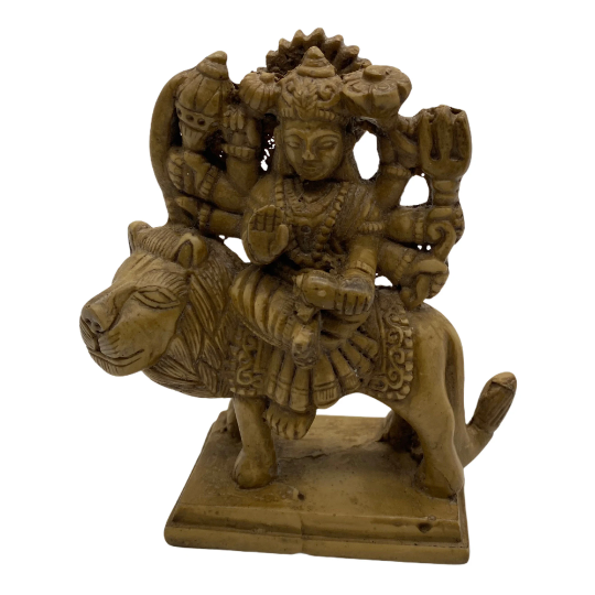 Durga Statue, Durga Ma Figurines, Durga Idol Sitting on Lion, Parvati, Hindu Goddess of Protection, Strength, 4 inches Durga Figurine