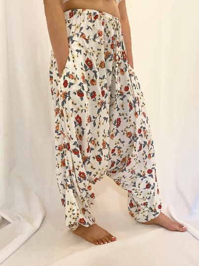 Floral Print Low Crotch Harem Pants