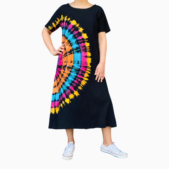 Hand Tyedye  Cotton Jersey Dress, Festival Maxi Dress,Boho Free Size Dress,Colorful Dress, Hippie Fashion,Sundress,Long Tiedye Loose Dress
