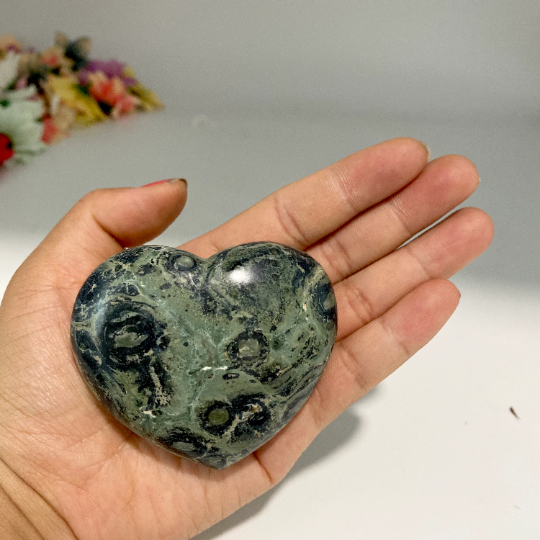 Kambaba Jasper Heart Crystal, Kambaba Heart, Healing Stone, Reiki Meditation, Palm Stone, Stone for Peace ,Tranquility,  Crocodile Jasper