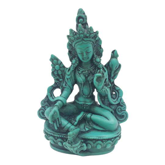 Tibetan Green Tara Resin Statue/Goddess of Compassion/Handmade Tara/Quan Yin Statue/Female Buddha/Buddhist Altar Idol/5 Inch Tall/Spiritual