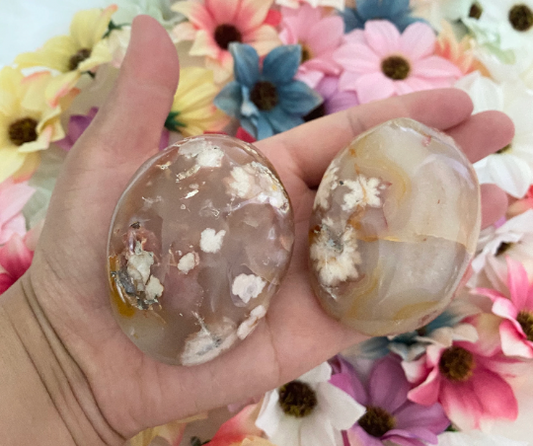 Flower Agate Palmstone,Cherry Blossom Agate,Worry Stone,Polished Agate Crystal,Stone of Dreamers,Gemstone for Self Growth,Pocket Stone