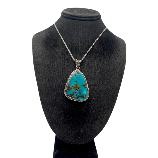 Antique Turquoise Pendants, Vintage Turquoise Necklace, Bohemian Necklace, Sterling Silver, Stone for Prosperity, Blue Pendants