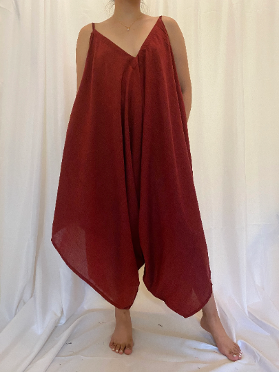 Handmade Organic Cotton Jumpsuit,Wide Leg Jumpsuit,Boho Jumpsuit,Harem One size Jumpsuit,Comfy  Yoga Jumpsuit,Beach Cover Up,Plus Size