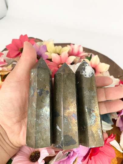 Pyrite Point, Iron Pyrite Tower, 198 gm  Pyrite Wand, Pyrite Obelisk Crystal, 3.5 inches Pyrite, Chakra Tower, Protective Crystal
