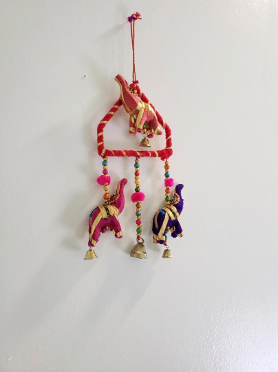Handmade Elephant Hanging/ Elephant Hanging with Bells/ Elephant Decor/ Hanging Animal Chimes Mobile/ Wind Chimes/ Indian Hanging Elephant