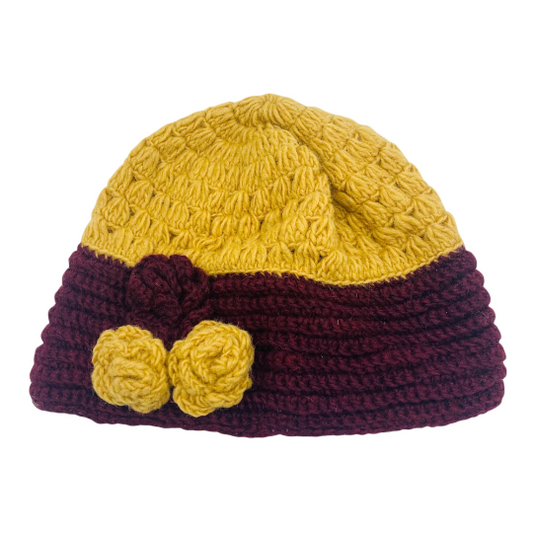 Crocheted Flower Design Wool Hat